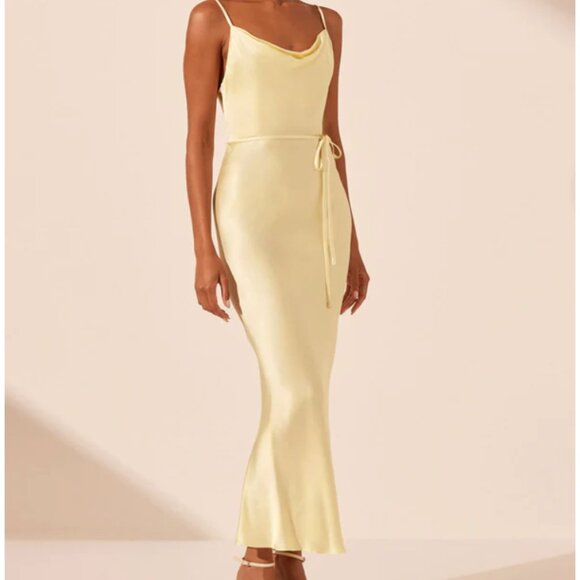 la lune bias cowl midi dress - lemon - Picture 3 of 8